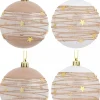 Christmas Warehouse Taupe, White & Clear Baubles With Gold Stars & Glitter Lines - 6 X 60Mm> Bauble Packs