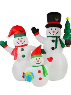Christmas Warehouse The Joyous Snowman Family Illuminated Christmas Inflatable Display - 2.2M> Inflatable Displays