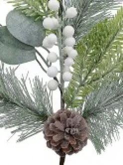 Christmas Warehouse Three Style Leaf With White Berries Decorative Christmas Pine Stem - 70Cm><noscript><img width=