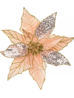 Christmas Warehouse Three Style Peach Pink Poinsettia Decorative Christmas Floral Pick - 28Cm> Christmas Picks