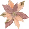 Christmas Warehouse Three Style Pink & Rose Gold Poinsettia Decorative Christmas Flower Pick - 28Cm> Christmas Picks