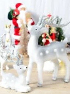 Christmas Warehouse White & Silver Glittered Flocked Standing Christmas Reindeer Ornament - 44Cm><noscript><img width=