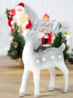 Christmas Warehouse White & Silver Glittered Flocked Standing Christmas Reindeer Ornament - 44Cm><noscript><img width=