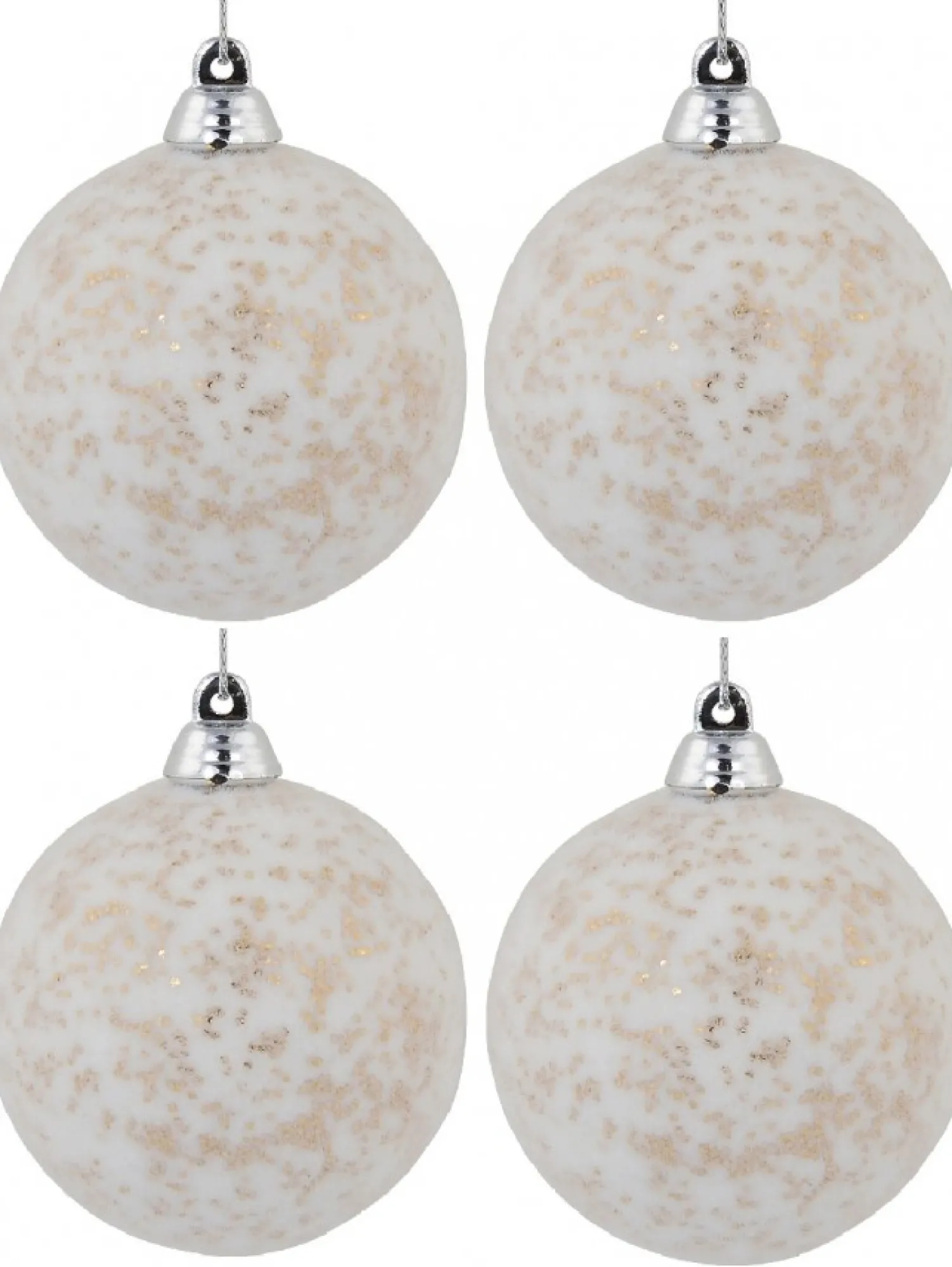 Christmas Warehouse White Furry Foam Christmas Baubles With Champagne Flecks - 6 X 60Mm> Bauble Packs