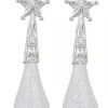 Christmas Warehouse White Glittered Teardrop Christmas Tree Hanging Decorations - 8 X 11Cm> Hanging Decorations - Packs