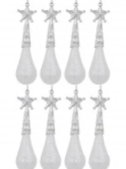 Christmas Warehouse White Glittered Teardrop Christmas Tree Hanging Decorations - 8 X 11Cm> Hanging Decorations - Packs
