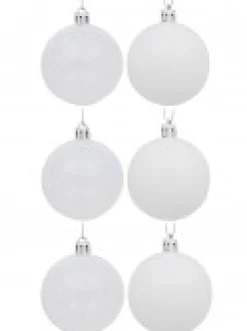 Christmas Warehouse White Gloss & Clear With White Frost Christmas Bauble Decorations - 6 X 60Mm> Bauble Packs