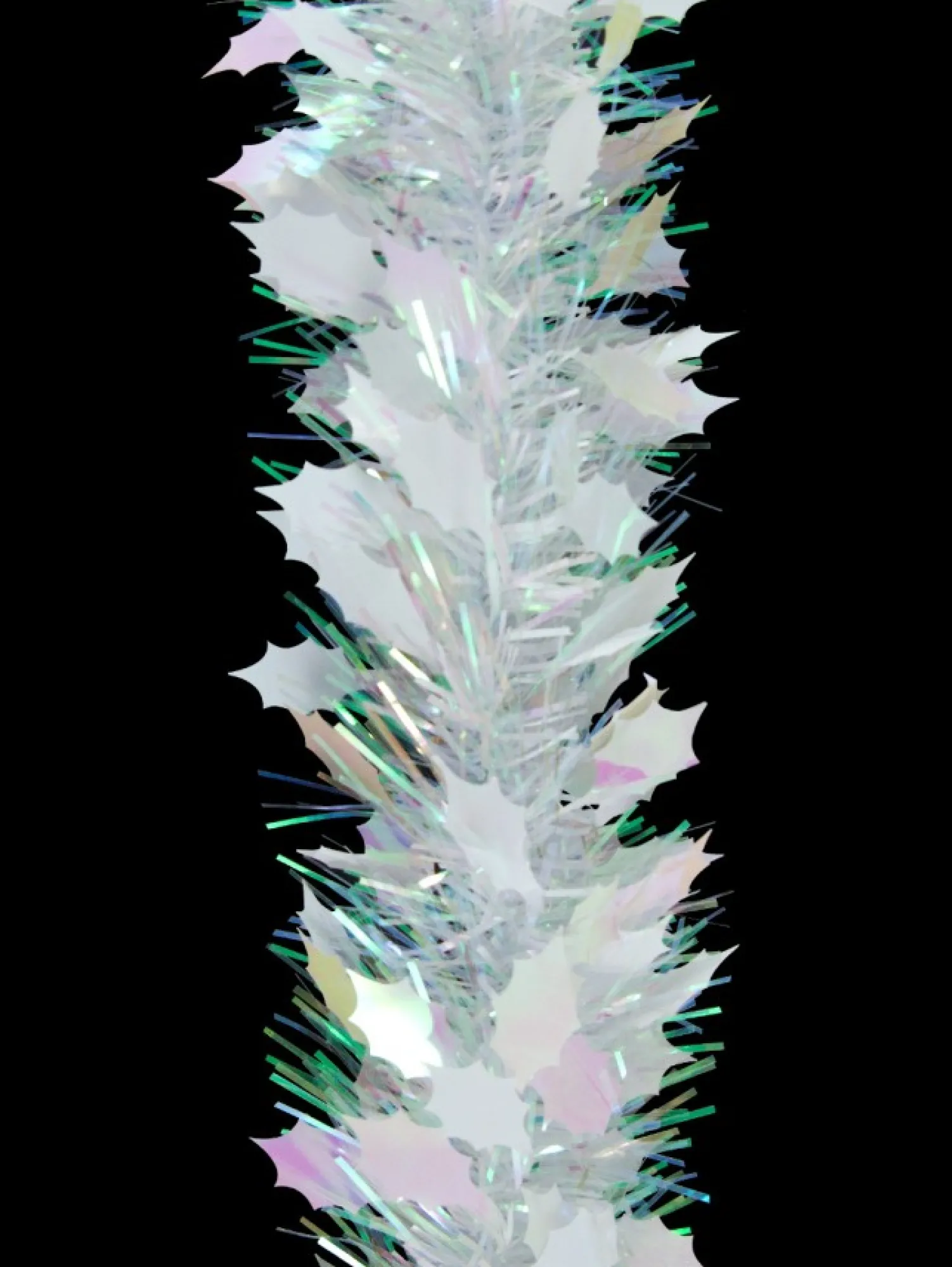Christmas Warehouse White Holly Leaf & Iridescent Pine Needle Christmas Tinsel Garland - 2.7M> Tinsel