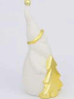 Christmas Warehouse White Winter Large Santa With Gold Tree Ceramic Christmas Ornament - 19Cm> Ceramic Christmas Ornaments