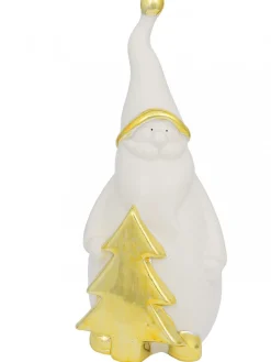 Christmas Warehouse White Winter Santa With Gold Tree Ceramic Christmas Ornament - 15Cm> Ceramic Christmas Ornaments