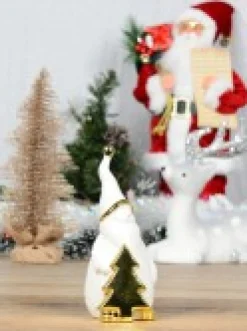 Christmas Warehouse White Winter Santa With Gold Tree Ceramic Christmas Ornament - 15Cm><noscript><img width=
